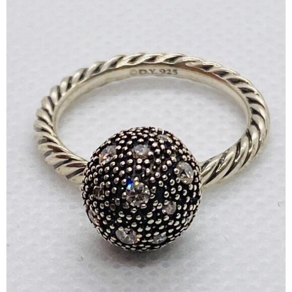 DAVID YURMAN STERLING SILVER 10 MM WHITE DIAMOND BALL SIZE 6 STACK RING - Picture 1 of 11